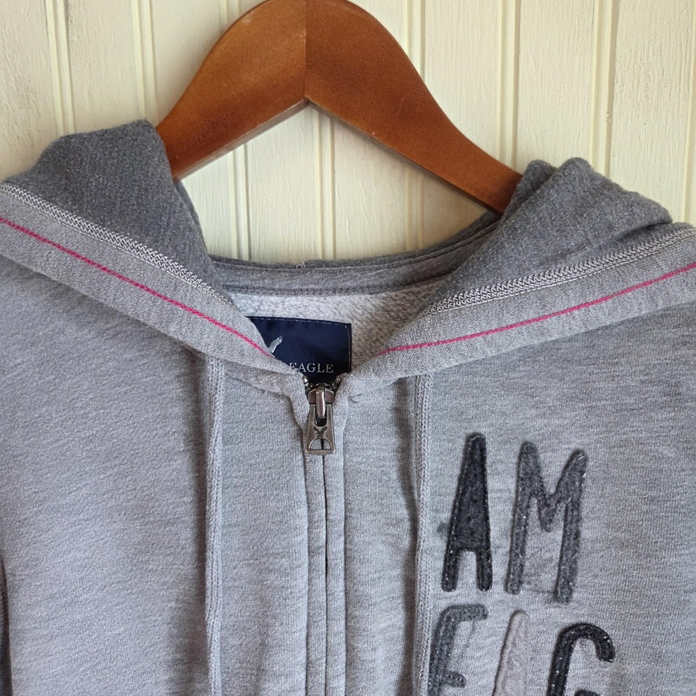 American Eagle Outfitters Hoodie Womens Medium Gray Fleece Full Zip Logo Pockets